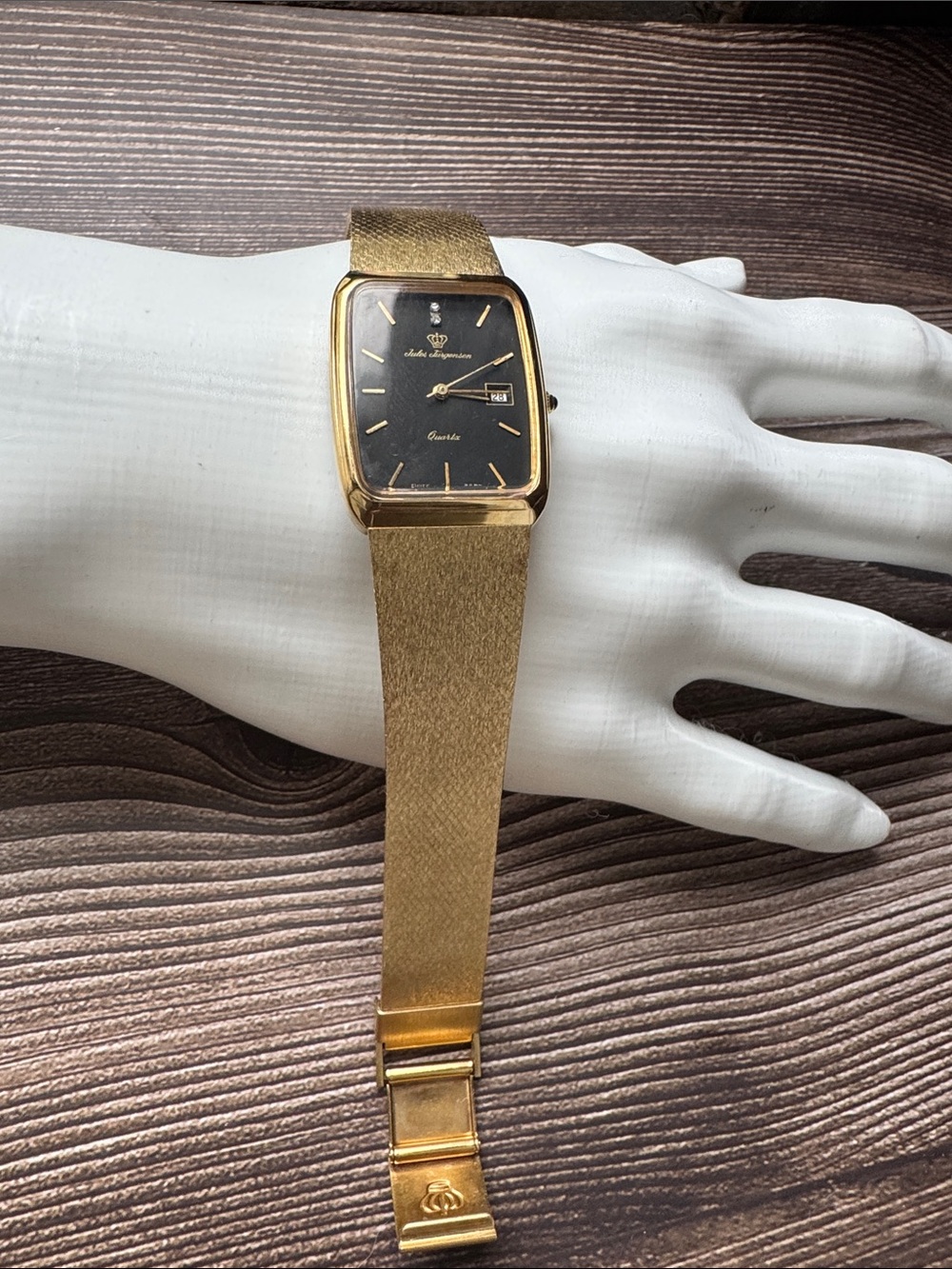 Vintage Jules Jürgensen Swiss Quartz Unisex Gold Tone Watch Black Dial excellent